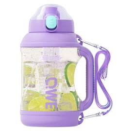 QWE Dual Drink Spouts Water Bottle,Handle holder strap,high-capacity,54oz,Tea Strainer,Heat-resisting PPSU BPA Free,Double drinking with straw leak proof, for Travel, School,Outdoors,camping (Purple)