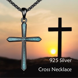 POPLYKE Black Turquoise Cross Necklace for Women 925 Sterling Silver Cross Pendant Necklace Turquoise Jewelry for Women