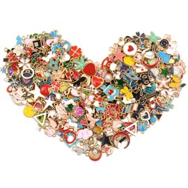 DIY Jewellery Making Earring Charm: 300pcs Bulk Metal Small Gold Plated Pendant Set Craft Cute Christmas Birthday Accessory Mini jewelry Bead Art Decoration Necklace Bracelet Bag Keyring for Girl