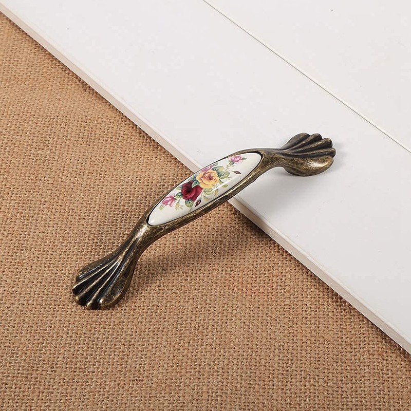 Beufee Ceramic Drawer Handles, Vintage Kitchen Cabinet Handle Antique Bronze