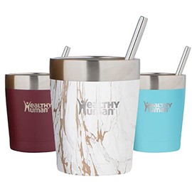 Healthy Human Stainless Steel Tumbler with Straw | Splash Proof Insulated Travel Cruiser Cup | Eco-Friendly Coffee Tumblers with Straws Cleaner & Splash Proof Lid (12oz, Stone Gold)