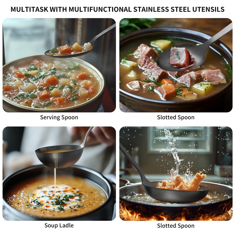 304 Stainless Steel Kitchen Utensil Set - 9pcs Cooking Utensils,