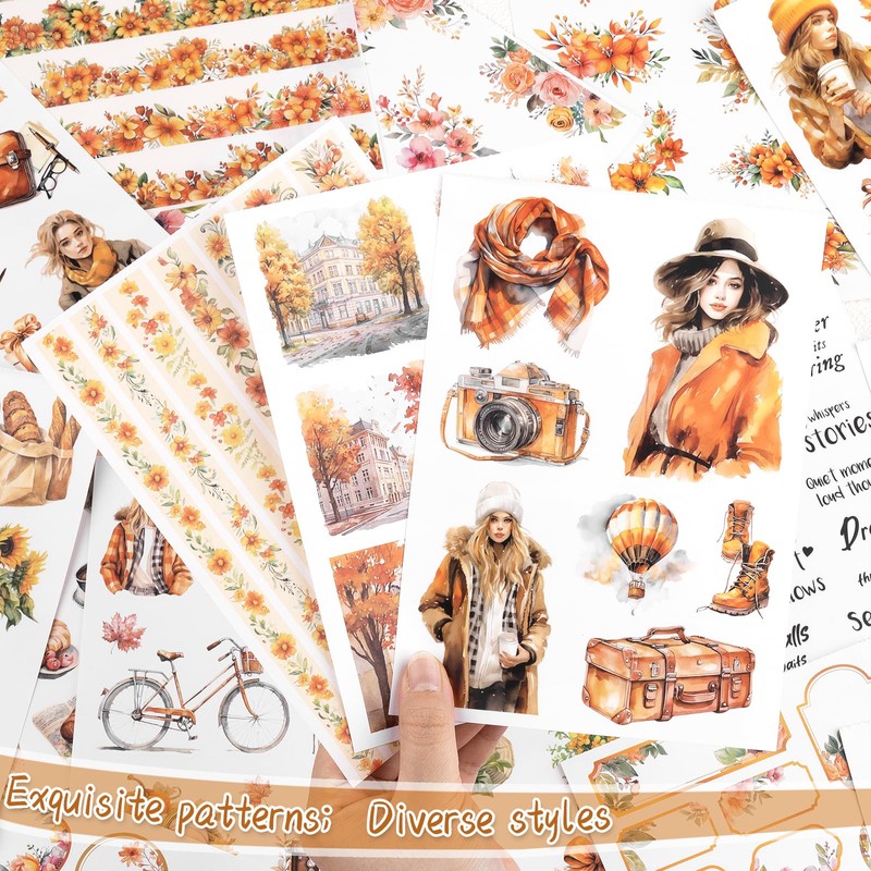 NOGAMOGA Autumn Journaling Sticker Book, A5 Size, 20 Sheets of