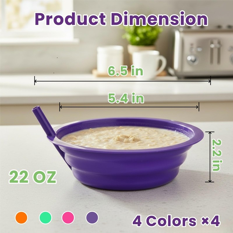 Mezchi 16 Pack Cereal Bowls with Straws, 22 Oz Breakfast