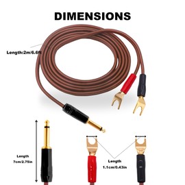 YARCHONN 1/4 TS to Y Spade Plug Speaker Cable Wire Cord, 6.35mm Mono to 2Y Spade Plug Connector Adapter Audiophile OFC HiFi Speaker Audio Cord for Amplifier Subwoofer Audio System -6.6FT/2M