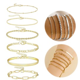 yeemeen Pack of 12 Adjustable Stainless Steel Bracelets Women's Gold Silver Bracelets Stackable Bracelet Adjustable Bracelet Boho Bracelet Jewellery Chains Bracelet Set