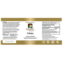 AyurBest Trikatu Herbal Supplements 500mg Capsules, USDA Organic, Kosher - 90 Count