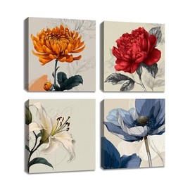 Framed Botanical Wall Art for Living Room Rustic Boho Floral Canvas Paintings Prints Flower Pictures for Farmhouse Hallway Bedroom Dining Room Bathroom Office Wall Decor ArtWork for Wall