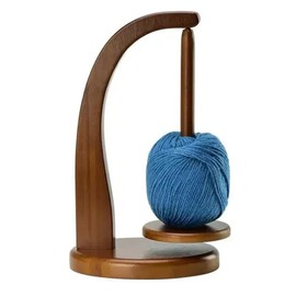 WELLYUK Yarn Holder for Knitting and Crocheting, Wooden Yarn Spinner Magnetic Yarn Ball Thread Holder Spindle Dispenser Brown