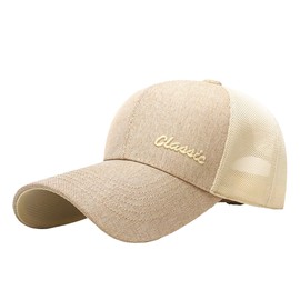 White Fang CZA011 Men's Mesh Cap, Extended Brim, UV Protection, Simple, Casual, Sun Shade, beige