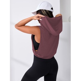 SweatyRocks Women's Sleeveless Workout Top Hooded Activewear Crop Tank Top Open Side Shirt for Athletic Exercise Running Dusty Red S