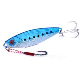 Zigginger-Z Metal Jig Sardine 3D Red Eye with Assist Hook & Tail Tinsel (Blue, 0.8 oz (20 g) 2.4 inches (60 mm)