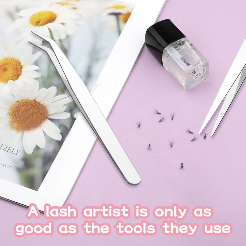 Simsky 2pcs Eyelash Extension Tweezers False Eyelash Extension Tweezers