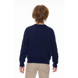 SMILING PINKER Girls' Aran Cardigan, Boys, Children, Knitted Crew Neck, Cotton, Chunky Pullover Jacket with Button, navy