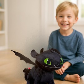 TA&MA How to Train Your Dragon - Black Night Dragon Inspired by Toothless - Cuddly Toy & Stuffed Toy - Various Models & Sizes - Soft Plush Toy for Kids & Fans (Paws 25 cm)