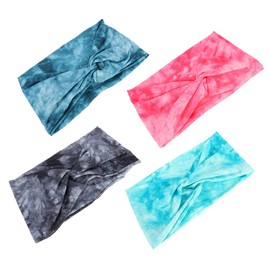 Healeved 4Pcs Tie Dye Sports Headbands for Women Elastic Non Slip Hairbands for Yoga Running and Fitness Soft and Comfortable Workout Accessories