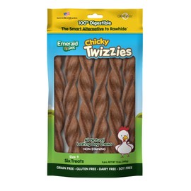 Emerald Pet - Dog Chews, Chicken Chew Treats, Rawhide Free, All-Natural Chew Sticks, Lasting Dog Treat, 100% Digestible, No Mess, Grain-Free, Gluten-Free (Twizzies, Size 9) 6-Pack, Yellow (00217)