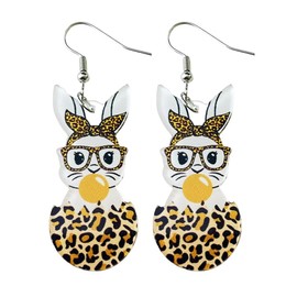 Easter Earrings Acrylic Cute Bunny Rabbit Egg Spring Flower Dangle Drop Earrings Easter Holiday Gifts for Women-G Leopard Print