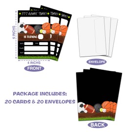 All Star Birthday Party Invitation, Sports Theme Fill-In Invites For Teens Boys & Girls,Soccer, Basketball, Baseball-20 Invitations With Envelopes(4" X 6")，Kids Party Favors Decorations And Supplies-05
