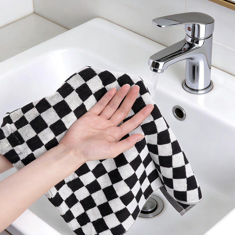 Sucrain 2 Pcs Checkered Hand Towels Black and White Bath