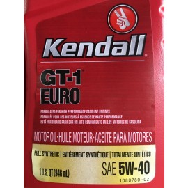 KENDALL ENGINE MOTOR OIL 5W40 GT-1 EURO FULL SYNTHETIC 8 QUARTS