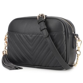 Lotus Karen Umhängetasche Damen - Schultertasche Tasche Handtasche Kette Schulterriemen Abendtasche- Gesteppte Leder Crossbody Bag (Black)