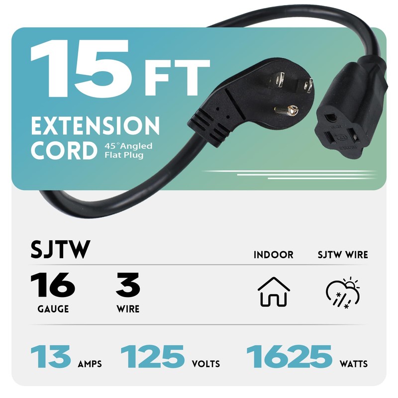 EP Cable de extensión de enchufe plano de 15 pies,