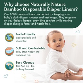 Naturally Nature Disposable Cloth Diaper Liners, Unscented, Fragrance-Free, Chlorine Free Diaper Inserts - 200 Count - (2 Rolls, 100 Sheets per Roll)