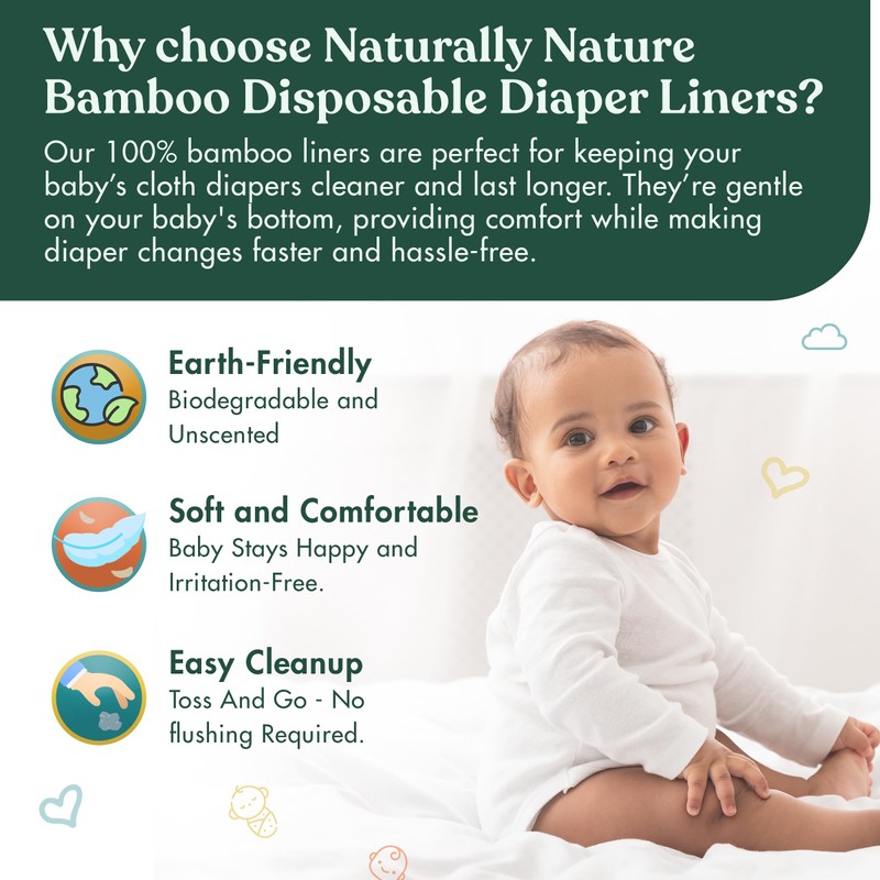 Naturally Nature Disposable Cloth Diaper Liners, Unscented, Fragrance-Free, Chlorine Free