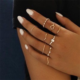 Boho Gold Stackable Rings for Women Trendy Knuckle Joint Finger Knuckle Nail Ring Sets Simple Star Moon Stack Preppy Statement Rings Cute Stuff Jewelry (E-5)