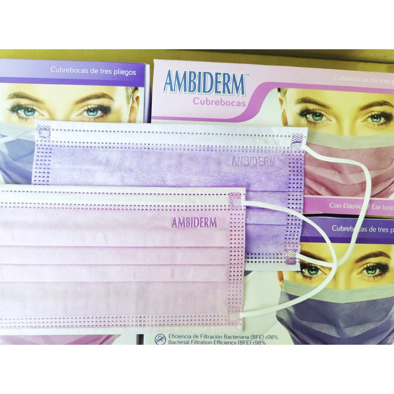 Cubrebocas Ambiderm Rosa Morado Lila Mujer 200pz Doctora