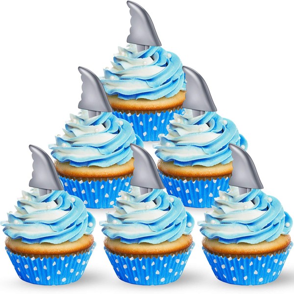 Blulu 36 piezas de aletas de tiburón para cupcakes, aletas de tiburón, para decoración de tartas, para animales del océano, fiestas temáticas de tiburones, fiestas de cumpleaños, decoración