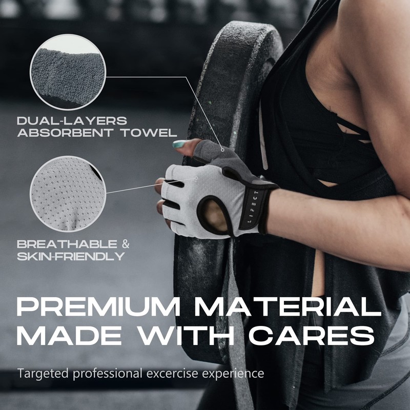 LIFECT Essential Breathable Workout Gloves, Knuckle Weight Lifting Fingerless Gym