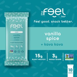 Feel Vegan Protein Bars | Vanilla Spice | Keto | Gluten Free | Organic | Kava | 15g Protein | Low Carb | Dairy Free | Grain Free | Soy Free | Nut Free | Low Sugar | Non GMO - 10 Pack