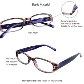 VisionGlobal 1 Pair Reading Glasses with Spring Hinge, Blue Light Blocking Glasses for Women/Men (Purple,+5.25 Magnification)