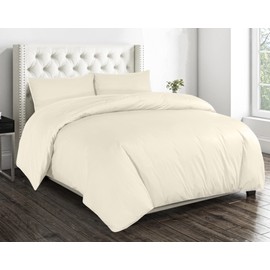 Sapphire Collection Plain Duvet Cover With Pillow Case Non Iron Percale Quilt Cover Bedding Bedroom Set (Single, Cream)