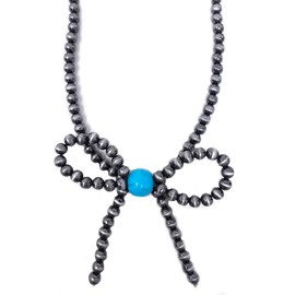 Emulily Wesetern Navajo Pearl Ribbon Necklage Western Squash Blossom(Turquoise)