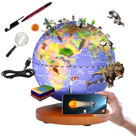 FUN GLOBE Children's AR Talking Globe, Diameter 5.1 inches (13 cm), Alarm Clock Included, LED Light, Educational Toy (Blue Clock-Horizontal) (Made in Taiwan)