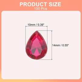 MECCANIXITY 100Pcs 10 x 14 mm Teardrop Rhinestones Acrylic Pointed Back Rhinestone Beads Gems for Jewelry Making Costume Crystal Embellishments Crafts, Rose Red