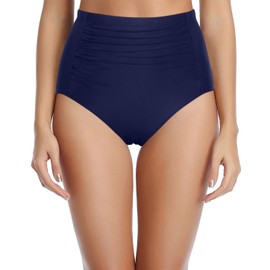 Tempt Me Women Navy Blue Ultra High Waisted Bikini Bottoms Ruched Tummy Control Bathing Suit Bottoms 20 Plus