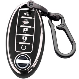 Hoespen for Nissan Key Fob Cover Soft TPU with Keychain Key Case Holder Full Protection for Altima Armada Maxima Murano Pathfinder Rogue, for Infiniti Q50 Q60 QX56 QX60 QX80 (5 Buttons, B Black)
