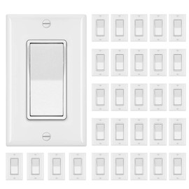 [30 Pack] BESTTEN Single Pole Wall Light Switch with Wallplate, 15A 120/277V, Decorator On/Off Rocker Paddle Interrupter, UL Listed, White