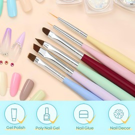 6PCS Nail Art Brushes Set, Nail Brushes for Nail Polish Nail Design Brush Gel Nail Brush for Nail Extension Nail Art Liner Brush Nail Dotting Pen Tools Multifunctional Nail Brushes for Nail DIY
