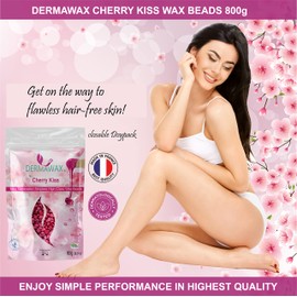 Dermawax Cherry KISS- Cherry Blossom Scent- Wax Beads for Hair Removal Brazilian Waxing Intimate Bikini Line Armpit Back Depilation without Wax Strips VEGAN- Made in France