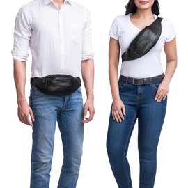STILORD 'Shawn' Large Bum Bag Leather Pouch Bag Fanny Pack Vintage Belt Bag for Men and Women Festival Travel Genuine Leather, Colour:Black