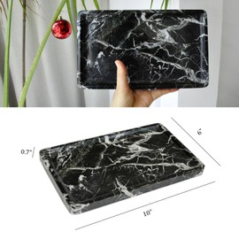 100% Natural Marble Vanity Tray Luxury Black&Green Serving Marble Storage for Bathroom, Living Room, Plate Holder for Skincare Product, Perfume, Candle and Jewelry, Key Tray Home Décor (Rectangle)