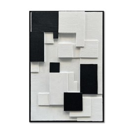 NANKAI Art Hand Painted White and Black Thick Texture Abstract Art Oil Painting 36x24 inch Contemporary Minimalist Art Home Wall Decoration Painting (with Solid Wood Exterior Frame)