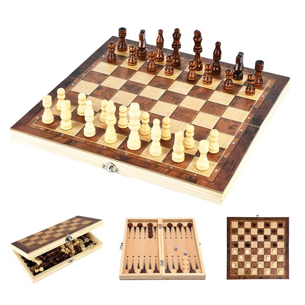 JurciCat Wooden Chess Portable Foldable Chess Game Chess Board Wood