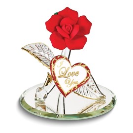 Occasion Gallery I LOVE YOU Red Rose Handcrafted Glass Figurine with 22k Gold Trim