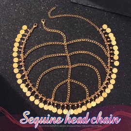 Sixexey Boho Gold Sequin Head Chain Egyptian Headpiece Festival Cleopatra Costume Head Jewelry for Women